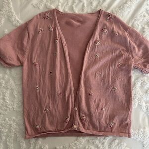 Pink Floral Embroidered Cardigan